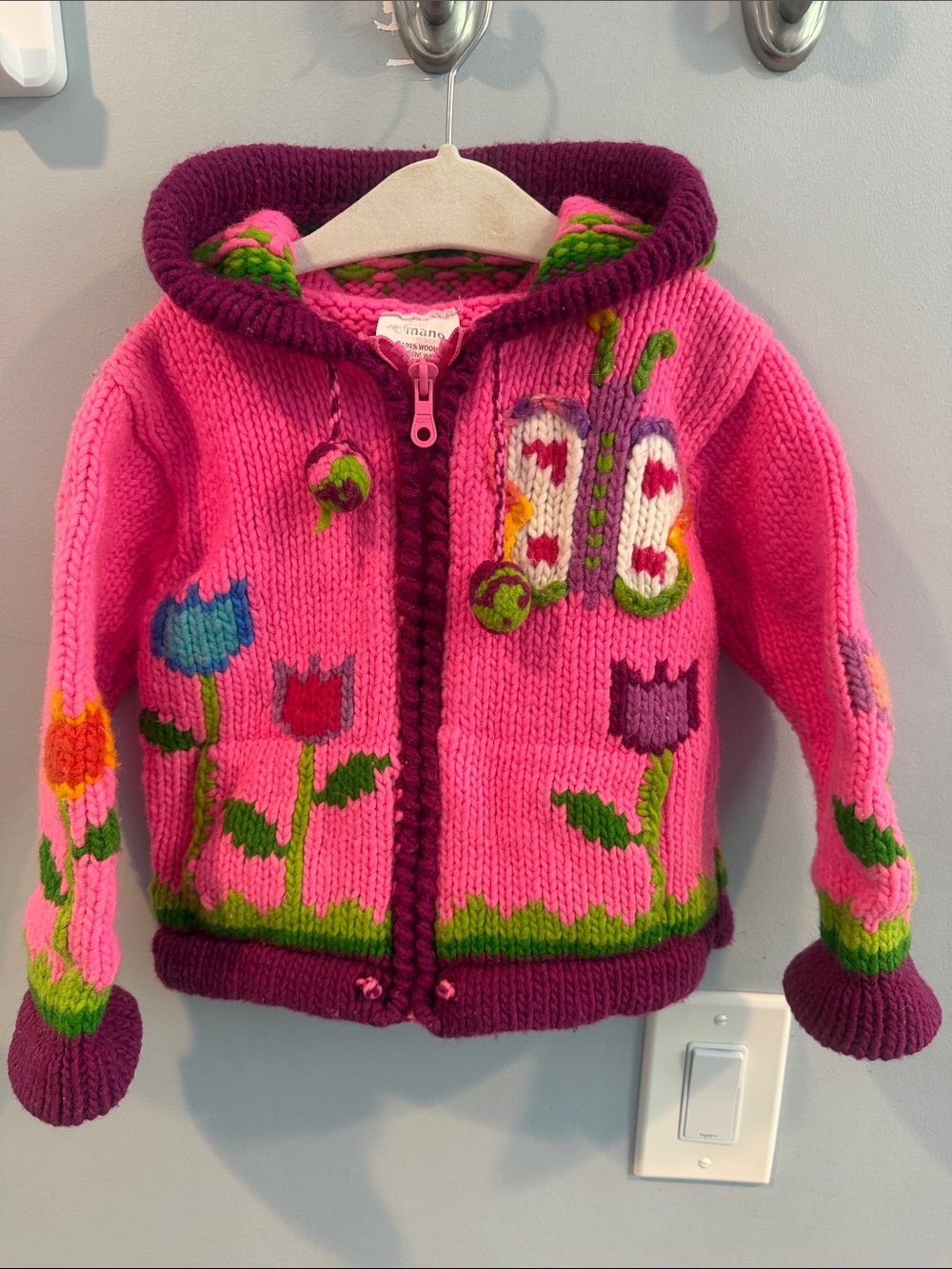 Bright Pink Butterfly & Tulip Hooded Kids Sweater